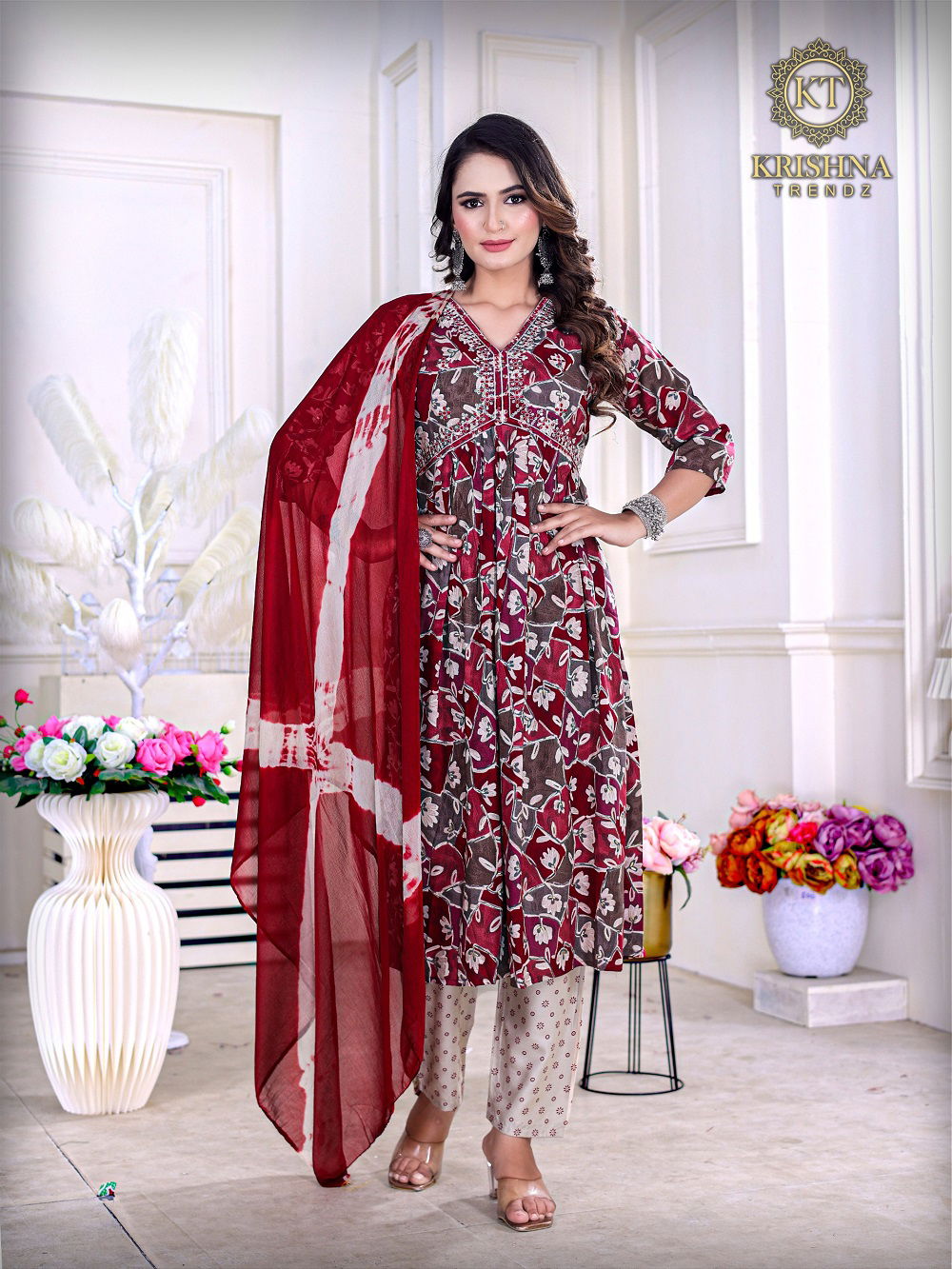 Palak Vol 1 By Krishna Alia Cut Printed Kurti With Bottom Dupatta Wholesale Shop In Surat
